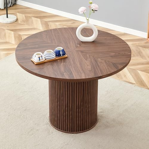 Luscriate Runder Esstisch 100 cm für 4-6 Personen, MDF, stabile 4-Segment-Tischplatte in Holzoptik, moderner Küchentisch für Esszimmer & kleine Räume (MDF+Metal, Walnut)