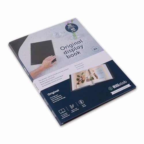 rillstab original A4 Presentationsmapp för skola och projekt – Visuell bok och presentationsbok – 20 genomskinliga fodral – 10 mm ryggbredd – dokument organisera utan stansning – svart, 99424