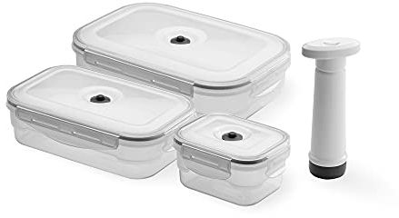 Compactor – Lot de 3 boîtes hermétiques alimentaires avec pompe à vide manuelle – sans BPA – Compatibles avec réfrigérateur, congélateur et micro ondes