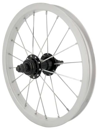 BIKE ORIGINAL - Roue Arrière 14 - Jante Alu Simple Paroi 20 Trous Argent - Moyeu Noir à Écrous - Freinage sur Jante - Compatible Pneus 35-65 mm - Vélo Enfant