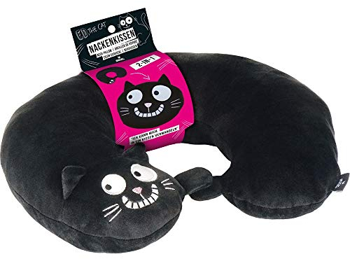 moses. Ed, The Cat Nackenkissen | 2-in-1 Nackenhörnchen und Kopfkissen für Reisen | In Katzen-Form Reisekissen, 28 cm, Schwarz