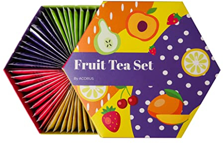 ACORUS - Fruit Luxury Tea Set - Fruit and Herbal Tea Gift Set of 6 – Assorted Flavoured Teas in a Beautiful Gift Box – 60 Individually Wrapped Bags – Perfect for Hot or Iced Drinks
