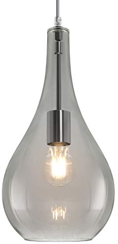 Modern Tear Drop Glass Pendant Light Shade Grey Smoked Retro Chrome Ceiling Lamp Holder M0213