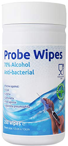 Antibacterial Wipes - 1 x Tub of 200 Alcohol Wipes for Cleaning Surfaces and Kitchen Food Probes – Disinfectant Sterile Probe Wipes Food Safe