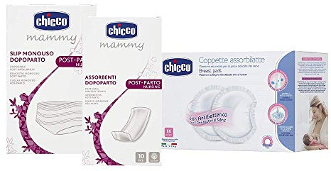 Chicco Kit Mamma Mini, Contiene Assorbenti Post Parto, Slip Monouso, Dischetti Assorbilatte Antibatterici - 650 g