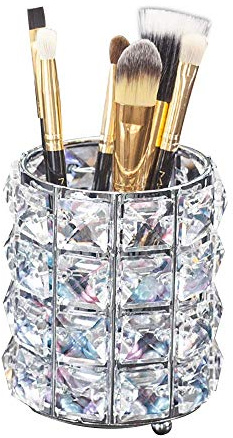 Copiel Crystal Makeup Brush Holder Organizer, Cosmetics Pencil Cup Holder Container Organizer for Desktop Decoration (Silver)
