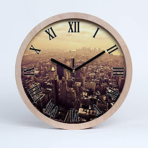Tulup Holzuhr Uhr Holz Modern Runde ⌀ 20cm Dekoration Stille Uhren Wanduhr Schwarze Uhrzeiger - Manhattan New York