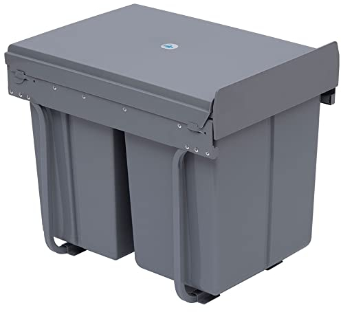 HOMCOM Pattumiera Estraibile da 40L con 3 Contenitori per Raccolta Differenziata, Cestino Spazzatura in Acciaio, ABS e PP, 48x34.2x41.8 cm, Grigio