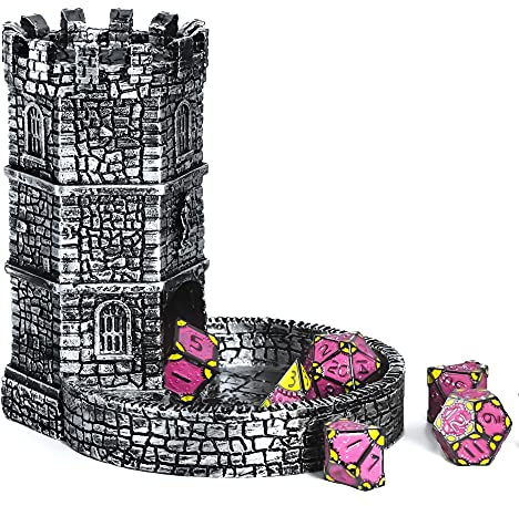 World of Dice - Würfelturm Tower - aus Kunststoff mit Würfeltablett, ideale Würfelhilfe für Dungeons and Dragons und andere Pen and Paper Spiele (Silber)