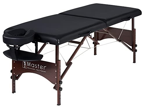 Master Massage 71cm Argo Mobil Massageliege Klappbar Massagebett Massagebank Tisch Portable Beauty Bed Walnussholzbeine und Tragetasche Paket, Schwarz