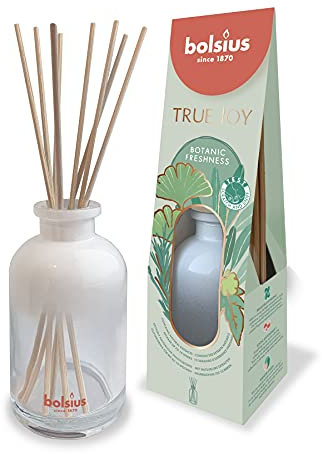 Bolsius True Joy Diffusore di Aromi con 8 Bastoncini - Fragranza Botanic Freshness - con Estratti Naturali - Durata: fino a 10 Settimane - Profumatori per Ambiente - Non Contiene Alcol - 80 ml