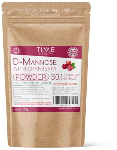 D Mannose & Cranberry Powder - Urinary Tract Cleanse & Bladder Care - Extra Strength 50:1 Cranberry Extract / 25% Anthocyanins - UK Made - GMP Standards - Vegan (100g Powder)