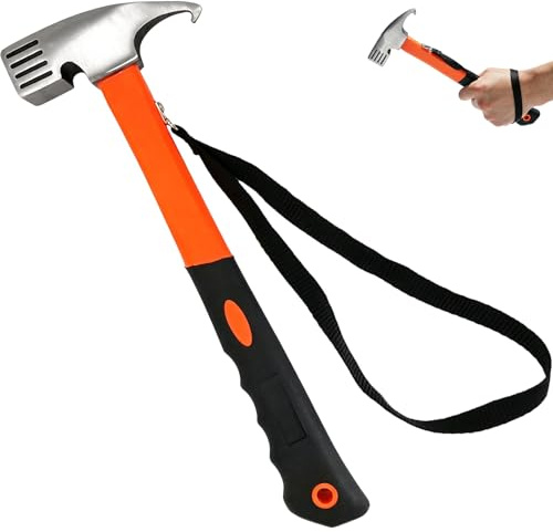 Camping Hammer Tent Peg Puller, Outdoor Multifunction High Carbon Steel Hook Angle Design Tent Pegs Stake Nail Puller Remover Hammer with Tent Peg Remover for Outdoor Camping Picnic (Orange)