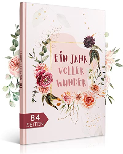 EULENTALER Babytagebuch Mein erstes Jahr Blumen | Von Pädagogen gestaltet | Mit handgemalten Illustrationen, Babyalbum und Erinnerungsbuch in Rosa, Geschenk zur Geburt und Babyparty für Mädchen