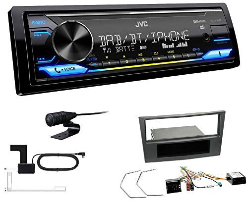 JVC KD-X472DBT 1-DIN Autoradio Bluetooth USB inkl DAB Antenne Einbauset passend für Opel Astra H 2004-2010 Charcoal-metallic inkl Canbus