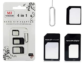 MJ Vision Kit d'outils SIM 4 en 1 | Convertir Nano SIM en Micro SIM | Kit adaptateur de carte SIM avec broche éjecteur SIM | Extracteur pour Smartphone | Convertisseur avec plateau en acier pour