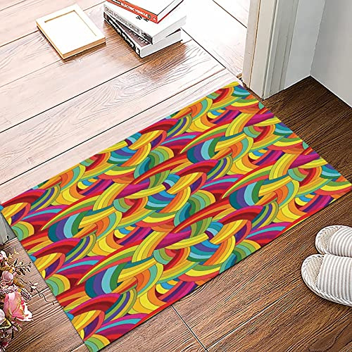 Badematte 50x80cm, Rutschfeste Badteppich, Abstrakte, bunte Regenbogen-Rad-gewundene runde moderne Karikatur-Art dekorati,Mikrofaser Badvorleger mit, Wasserabsorbierende Weiche teppiche für Badezimmer