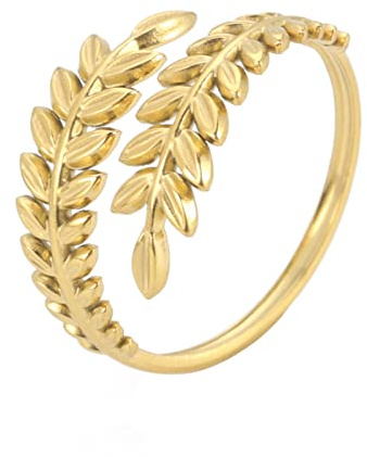 kkjoy Anneau de Feuille Ajustable en Acier Inoxydable Bague de Doigt avec motif de Feuille Anneaux de Doigts Ouverts pour Femme Fille