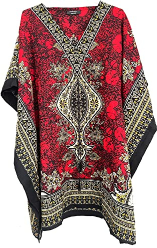 Kaftan - Vestito estivo da donna, a maniche corte, taglia unica, prodotto in India, rosso, taglia unica