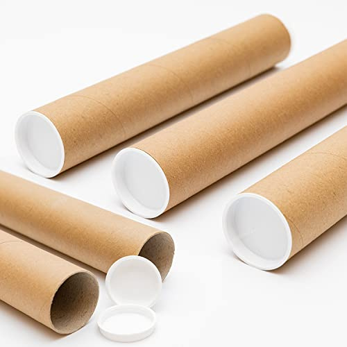 A4 Postal Tubes Small Size 240mm x 50mm for Shipping Poster Artworks Paintings Documents Blueprints Heavy Duty Cardboard Tube Mailers + End Caps (10)
