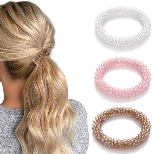 Generse Set di elastici per capelli con perle e strass, elastici per capelli, accessori per capelli per donne e ragazze (confezione da 3) (a righe B)