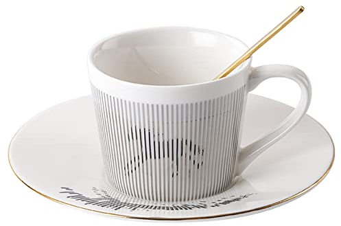 FBITE Coffee Mugs Set,Luxury Art Mirage Inverted Image Cup Porcelain Teacup Saucer,Coffee Cups,Mirror Cup and Saucer, Mug for Cappuccino, Latte, Espresso Cups Easy to Clean/Caballo