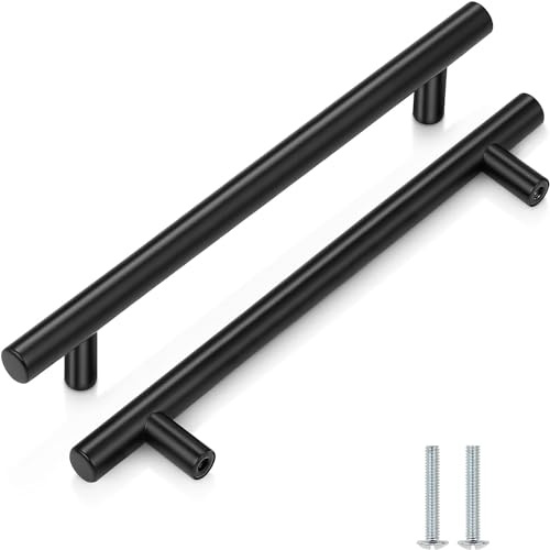 CCHONG 2 Pack Kitchen Cupboard Handles Stainless Steel Kitchen Door Handles Brushed Cabinet Handles Wardrobe Drawer (2 Pack Black, Hole Centre 160mm)