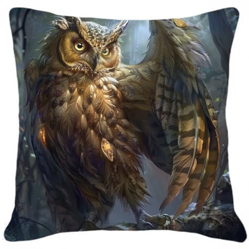 MAFANG 11CT Kreuzstich Kissen Set Fantasie-Eulen-Sticksets Für Erwachsene, Anfänger, Kreuzstichkissen/Stickkissen-Set A 45x45cm