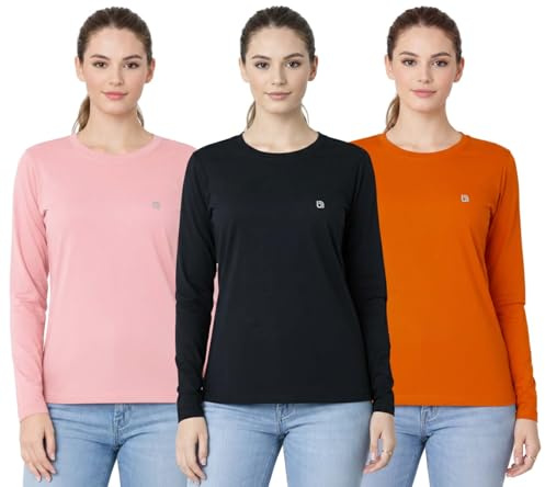 Bahob® 3 Pack Women's Classic-Fit Long Sleeve Crewneck T-Shirt, Multipacks Ladies Long Sleeve T-Shirt Top S-XXL (WFTS-111-A, Medium)
