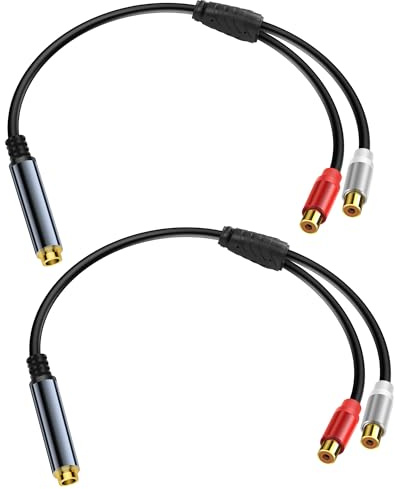 JSADZKJ Lot de 2 câbles répartiteurs en Y 6,35 mm vers 2 RCA jack femelle TRS femelle vers double RCA femelle câble adaptateur audio 2RCA vers câble audio stéréo 6,35 mm pour amplificateur