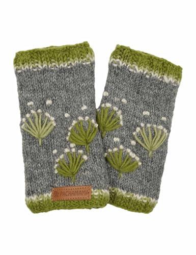 Pachamama kvinnor ull handvärmare fleece fodrad handstickad blomma broderad grön en storlek handgjord extra varm rättvis handel, gRÖN, one size