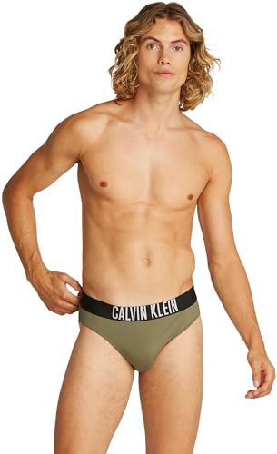 Calvin Klein Uomo Slip da Bagno Brief con Fascia con Logo, Verde (Burnt Olive), S