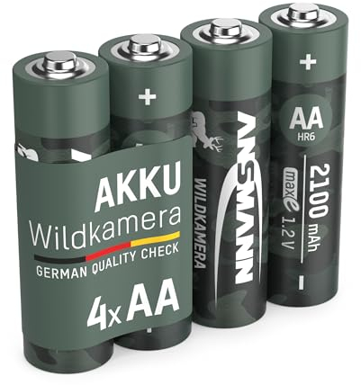 ANSMANN Batterie pour caméra animalière Mignon AA LR06 2100 mAh 1,2V Ni-MH, 4 pièces, rechargeable, pour caméra animalière Observation des animaux Vision nocturne Surveillance Batterie de remplacement