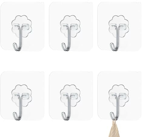 6 Stück Selbstklebende Haken, Klebehaken Transparentes Max 25 kg, Nahtloser Wasserdicht und Ölfest Mehrzweck Klebe Haken, Wandhaken Selbstklebend für Küche Bad