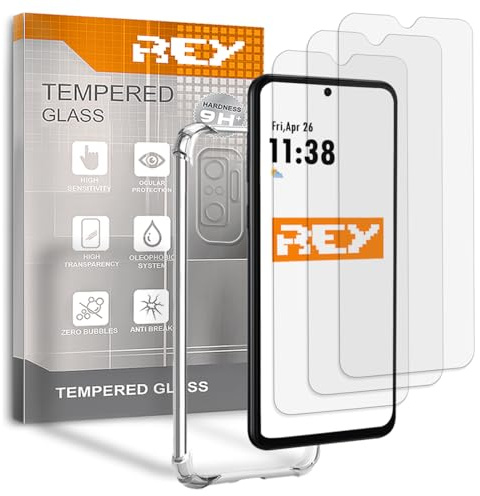 3X Protector de Pantalla y Funda Anti-Shock para XIAOMI REDMI Note 10 Pro, Cristal Vidrio Templado y Silicona TPU de Alta Resistencia