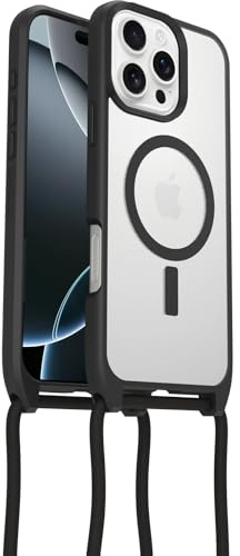 OtterBox React Necklace MagSafe Hülle, iPhone 16 Pro Max, Klar/Schwarz | Schützende Hülle mit verstellbarer und abnehmbarer Handykette, Getestet nach Militärstandard, Keine Einzelhandelsverpackung