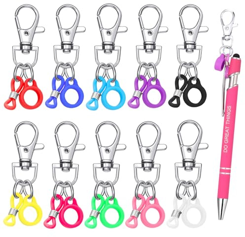 Candcamp 10 PCS Lanyard Pen Holders for Teachers,10 Colors Pen Clips with Anti-Lost Silicone Rubber Rings and Lobster Claw Clasp,Pen Holder for Lanyard Badge Reel Pen Converter