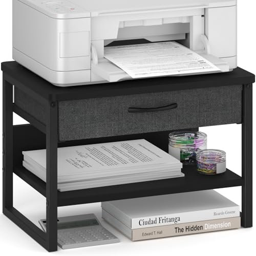 MARTY Druckerständer mit Aufbewahrungsschublade für Schreibtisch, 2-stöckig, Desktop-Druckerständer, Regal-Organizer für Heimbüro, Drucker-Erhöhung unter dem Schreibtisch, kleiner Druckertisch für