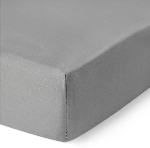 Amazon Basics Deluxe Super Soft 400 Thread Count 100% Cotton Sateen Wrinkle-Free Fitted Sheet, Deep Pocket 12 inch (30 cm), 160 x 200 cm, Dark Grey