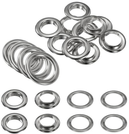 QUARKZMAN 10 Jeux De Oeillets 20mm 4/5 Pouce Kit Oeillets Laiton Avec Rondelles Pour Tissu Rideau Bâche Ceinture Cuir Chaussure Sac DIY, Argent