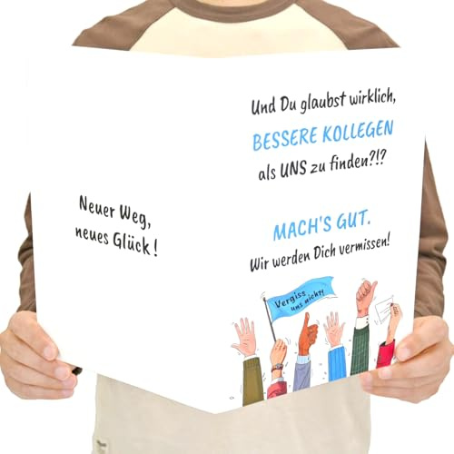 RFBEUTEL XXL A4 Abschiedskarte mit Umschlag Lustige Kollegen Geschenk für Abschied Jobwechsel Ruhestand Pension Rente Büro Mitarbeiter Kollege Kollegin Freunde Chef