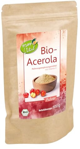 NEU - KOPP Vital® Bio-Acerola-Pulver mit Vitamin C - 100 g - Vegan, glutenfrei, ohne künstliche Aromen, Süßstoffe, Nahrungsergänzungsmittel