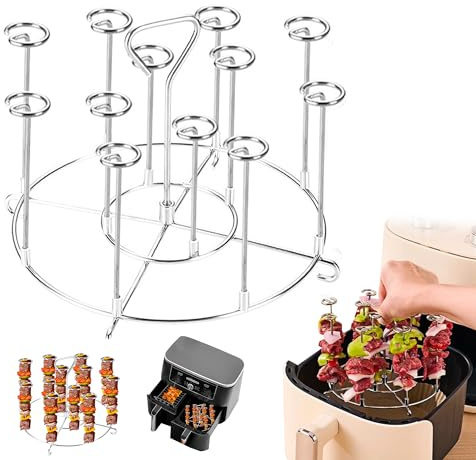 Airfryer Rutnät med 12 stycken spett, rund varmluftsfritös, grill, rostfritt stål, luftfritös, kebab, stående grill, vertikal luftfritös, hylla, matlagningsställ för BBQ
