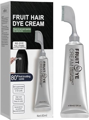 Fruit Hair Dye Cream with Anti-Knotting Comb, Black Hair Color, Plant-Based Formula, 80ml, Ready to Use