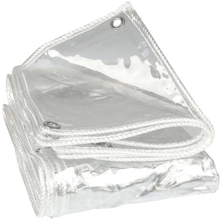 Amunpitic Telone Impermeabile PVC per Esterno Trasparente 1.8x1.8m, Teloni Trasparente Impermeabile Esterno, Telo Plastica Trasparente con Occhielli, per Giardini, Serre, Piante