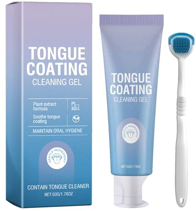 KOAHDE Fresh Mint Tongue Cleaner Gel,Tongue Cleaning Gel Set,Oral Hygiene Brush & Tongue Cleansing Gel,Tongue Cleaner for Reduce Bad Breath with Tongue Scraper