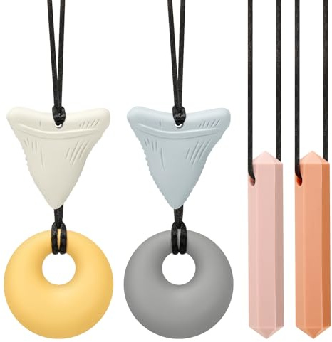 CLDY Collana sensoriale da masticare per autismo e ADHD – Confezione da 6 giocattoli da masticare in silicone per uso alimentare per bambini, senza BPA, massaggiagengive orale per ragazzi e ragazze