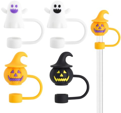 Halloween sugrör dekorativa | dekorationer och spökdekorationer för sugrör och pluggar, skrämmande tillbehör 4 stycken för koppar, vattenflaskor för fester, festivaler