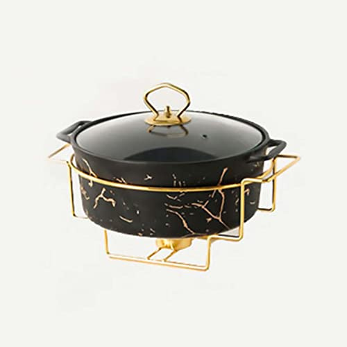 FBHappiness Chafing Dish Buffet Set Round Ceramic With Fuel Holder And Glass Lid Buffet Food Warmer For Weddings Parties Banquets Christmas Catering Events -,Black -B,Blackb