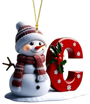 Personalized Acrylic Letter Snowman Christmas Ornaments - 26 Alphabet Tree Decorations, Prepare for Family Friends Teacher (1, C)
